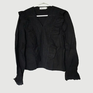 Ruffle Trim Crochet Insert Top Black | Long sleeves | 100% Cotton | US  6-8 (M)